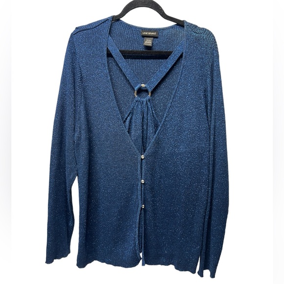 Lane Bryant sparkly blue ramie cotton metallic collared sweater top 26/28 - Picture 1 of 7
